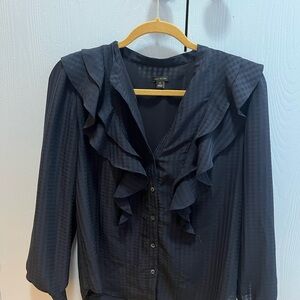 Ann Taylor Navy Ruffled Blouse